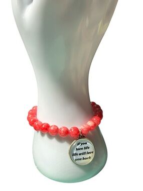 Plunder Pink Beaded Inspirational Charm Stretch Bracelet